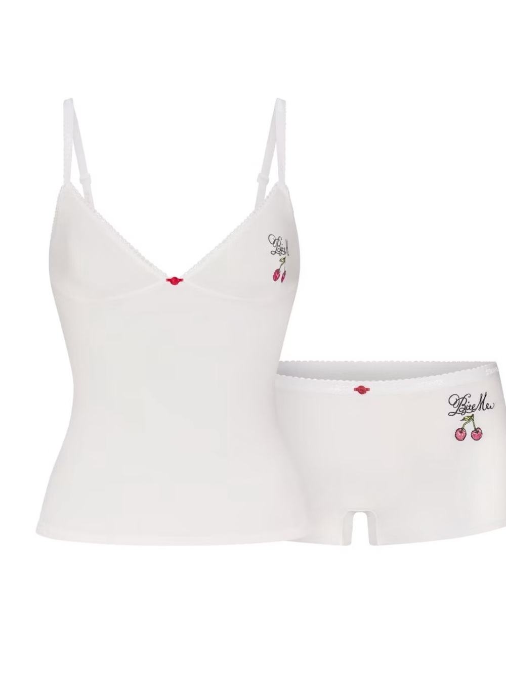 SKIMS Lightweight Cotton Logo Picot Cami & Boyshort Set – Snow Contrast – Size S - Picture 1 of 8